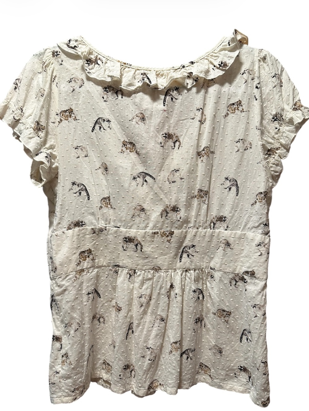 Racoon Print Anthropologie/ Rebekah Maysles Peplum Top in White - Picture 3 of 3
